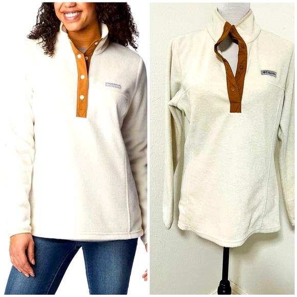 Columbia Women's Medium Benton Spring Half Snap Pullover Fleece II Ivory/Tan - Picture 1 of 8
